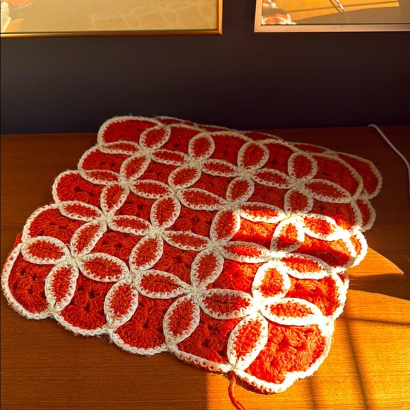 Handmade orange and White Crochet square pillow covers no insert bohemian charm - Picture 3 of 4